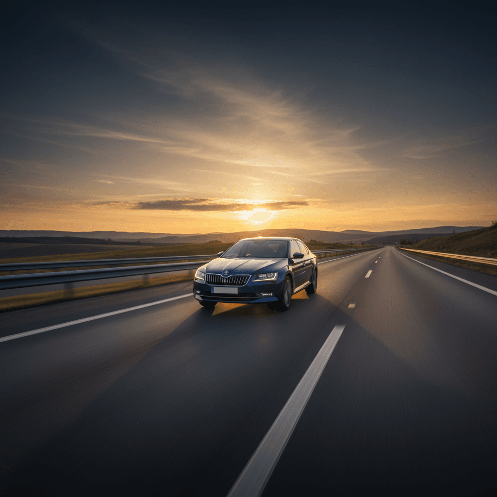 Professional taxi in transit on Polish highway